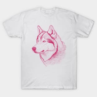 Alaskan Malamute Dog Minimalistic Pink Line drawing T-Shirt